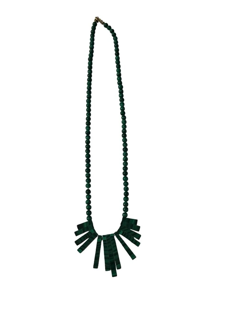 Vintage Green Malachite Style Necklace Fan Fringe Statement Beaded 14 Inch Colla
